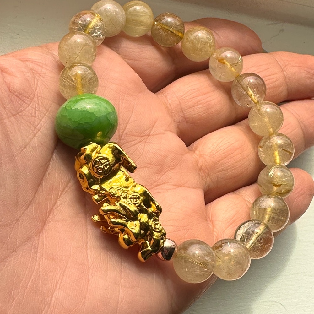 GOLD RUTILANT + GOLD PIXIU NATURAL BRACELET size 7” - Picture 12 of 12